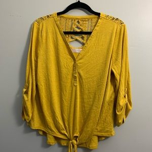 NWOT Tie Front Mustard Yellow Top